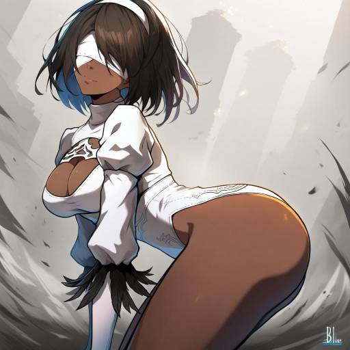 Illustration of 2p (nier:automata), nier (series) in the style of Ebiblue