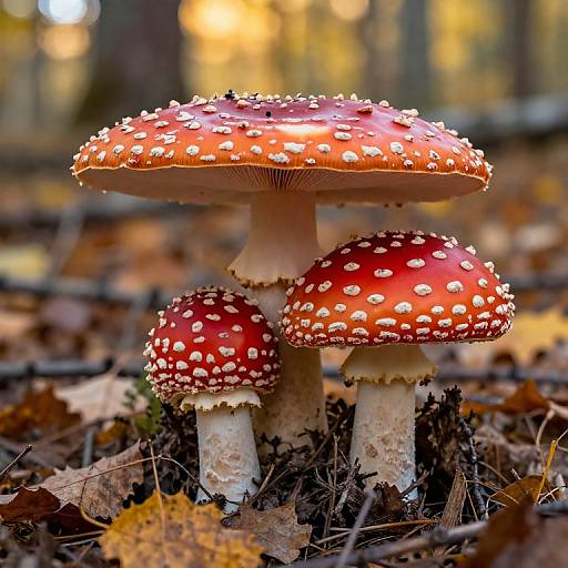 Vibrant Red Agaric Mushrooms Macro