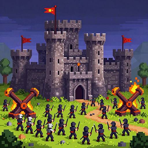 Detailed Pixel Art Medieval Castle Siege