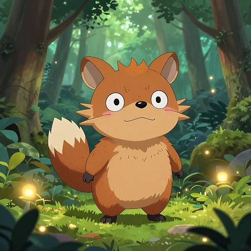 Whimsical Tanooki in Lush Forest