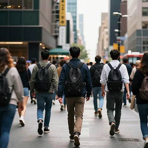 Lone Walker in Bustling City Street