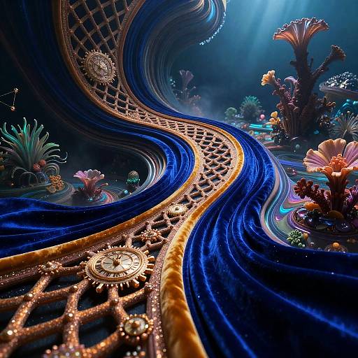 Iridescent Velvet Woman in Surreal Ribbons