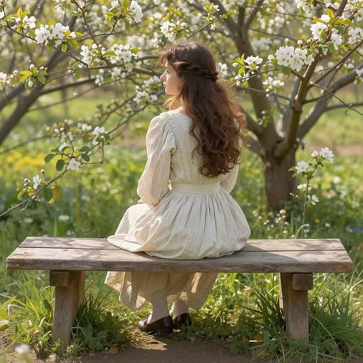 Vintage Dress Girl in Blooming Garden