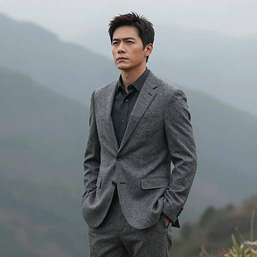 Man in Gray Tweed Suit Outdoors