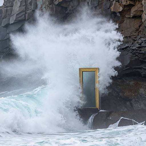 Ocean Waves Crash Golden Doorway