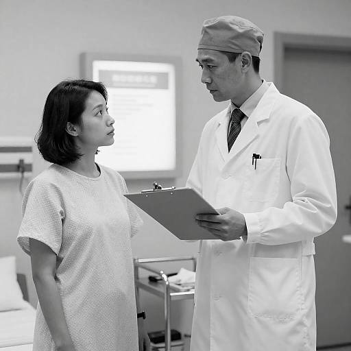 Serious Doctor Examining Patient in B&W