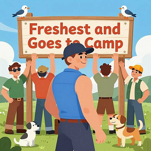 Colorful Camp Scene with Happy Characters