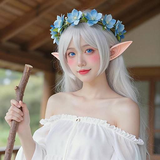 Elf Woman with Blue Flower Crown