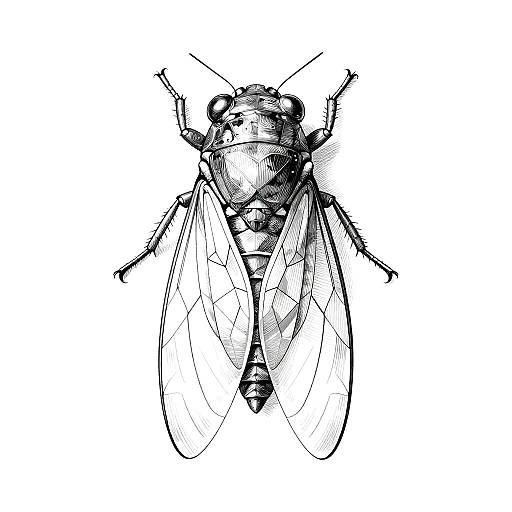 Geometric Monochrome Cicada Line Art