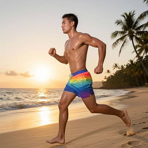 Buff Model Running on Tropical Beach