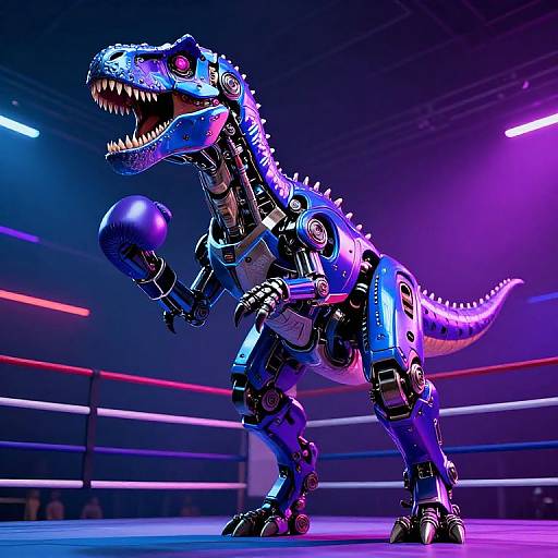 Neon Robotic Dinosaur Boxing Champion
