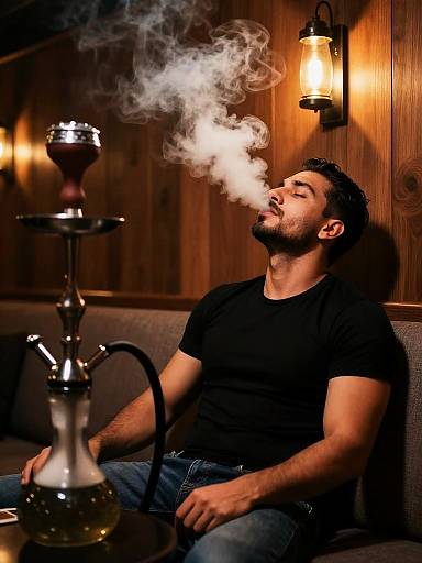 Moody Hookah Lounge Portrait in Warm Light