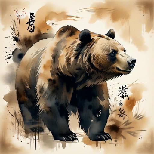 Majestic Bear in Ink Wash Art Style
