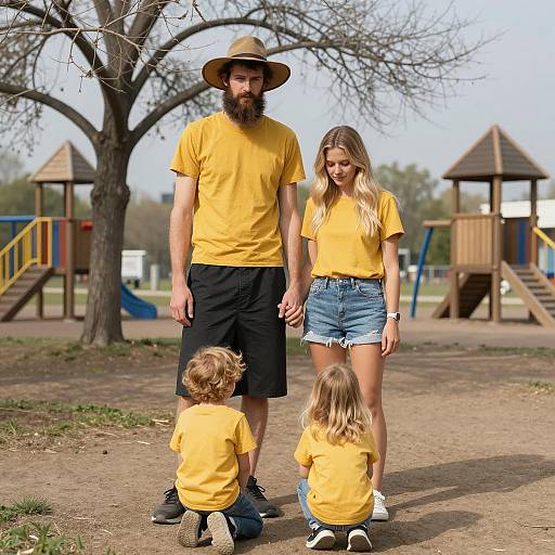 Family in Yellow Shirts at Playground