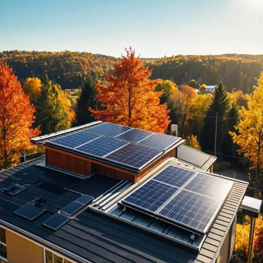 Solar Panels on House Roof in Autumn Landscape