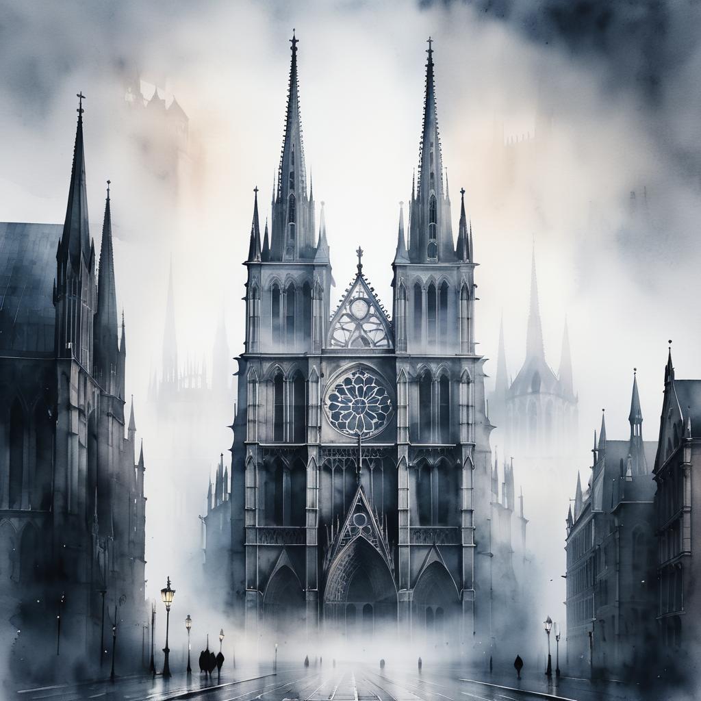 Foggy Gothic Cathedral at Dawn