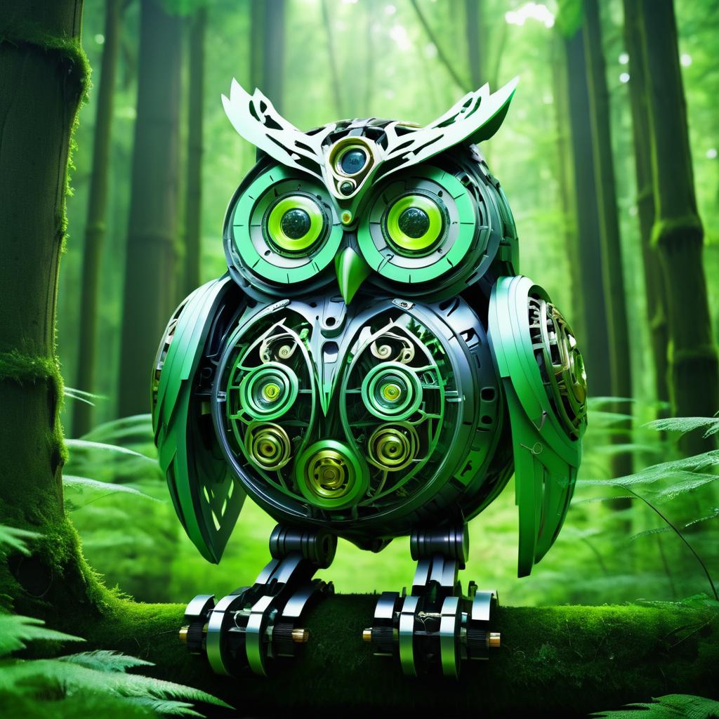 Ultrarealistic Mechanical Owl in Anime Style