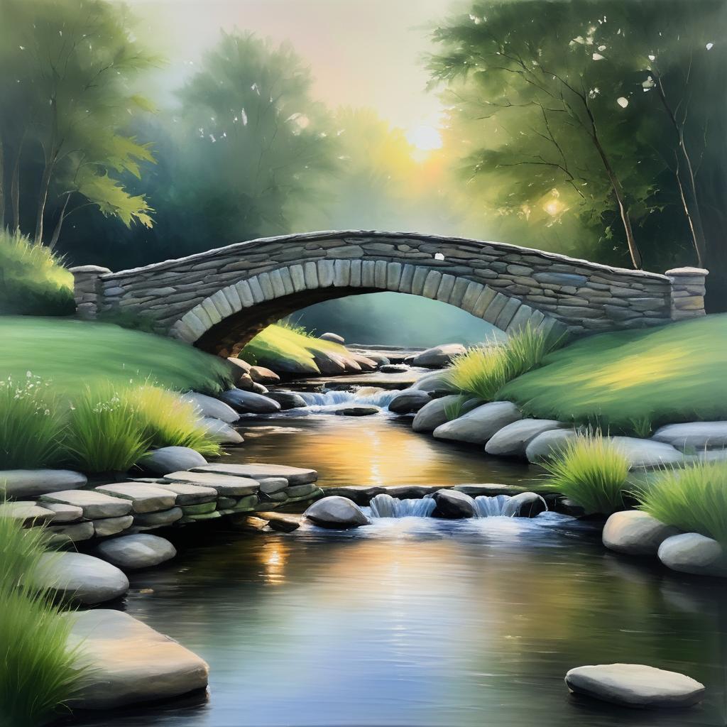 Tranquil Oil Painting of Dusk Bridge