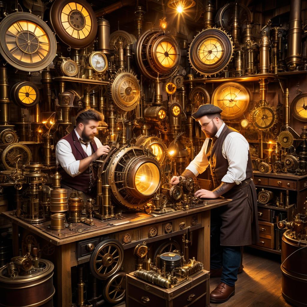 Steampunk Inventors in a Vintage Workshop