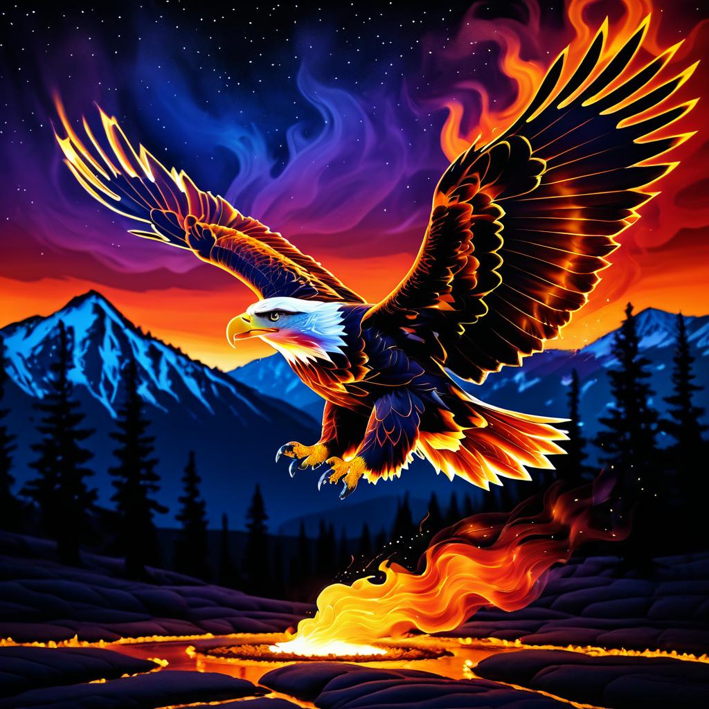 Fiery Eagle Against Twilight Mountains