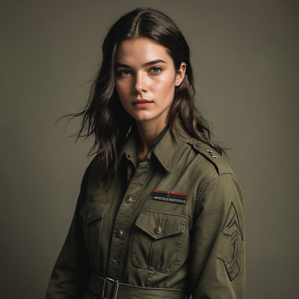 Nervous Cadet in Olive-Toned Studio