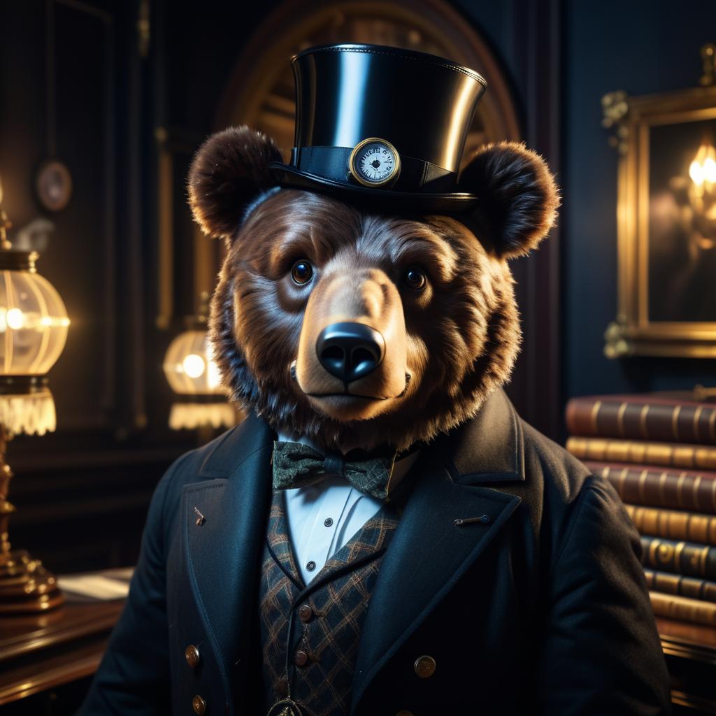 Elegant Bear Portrait in Victorian Study