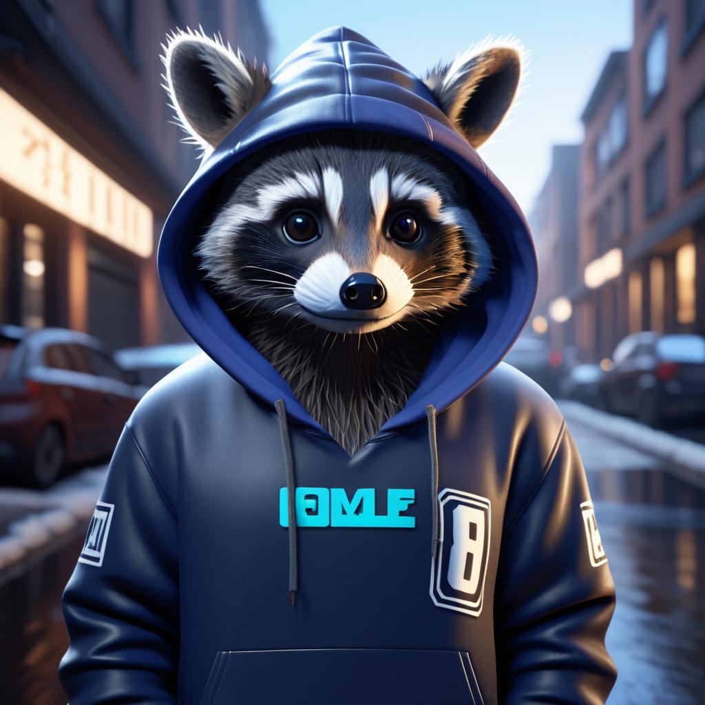 Urban Raccoon in Hoodie: Cinematic Shot