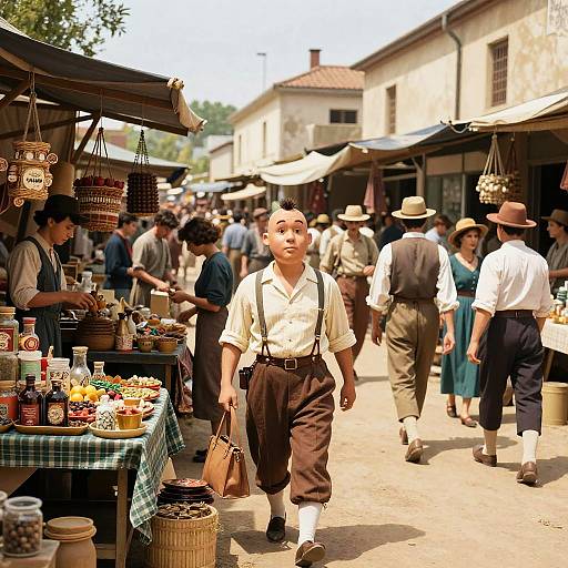 Tintin in 1920s Vibrant Marketplace