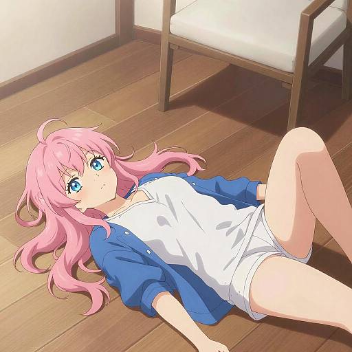 Pink-Haired Anime Girl on Floor
