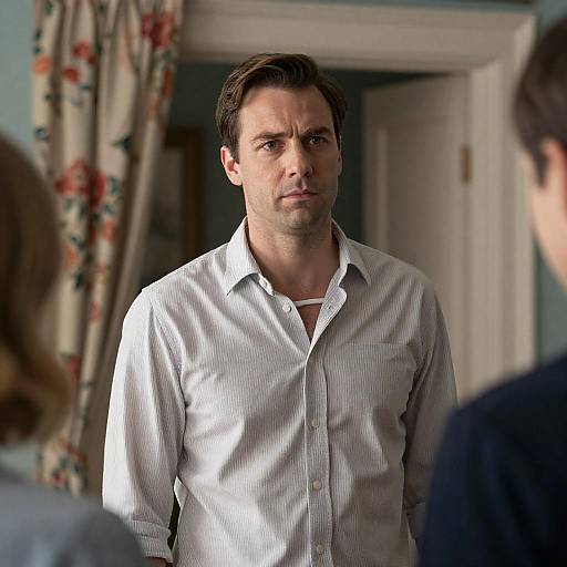 Serious Man in Floral Room Scene