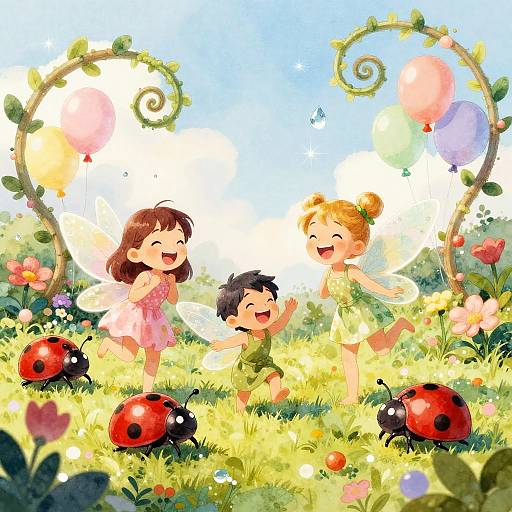 Joyful Garden Fairies in Enchanted Meadow