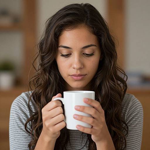 Focused Woman Holding White Mug