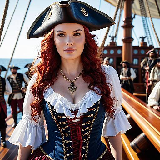 Red-Haired Pirate Woman on Ship