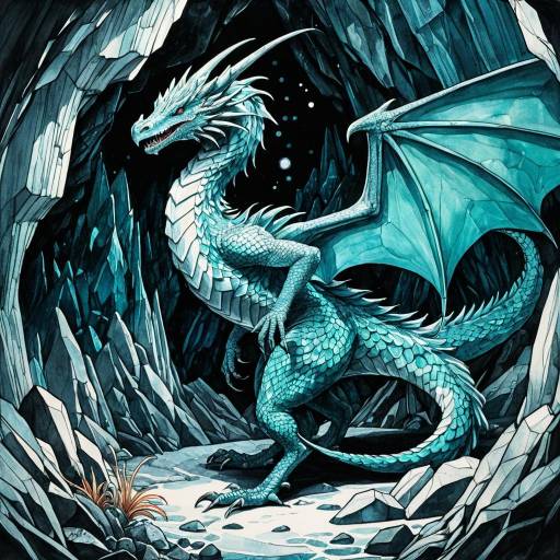 Teal Wyvern Dancing in Crystal Cave