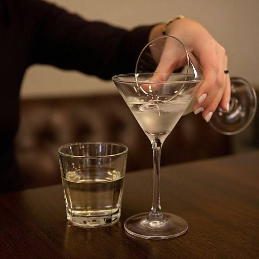 Elegant Hand Pouring Martini Close-Up
