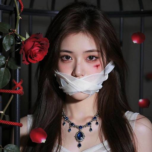 Realistic Girl with Veil and Roses