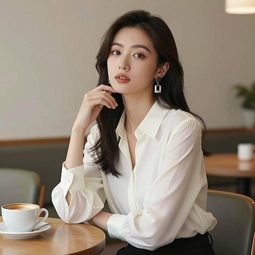 Elegant young woman sitting at cafe
