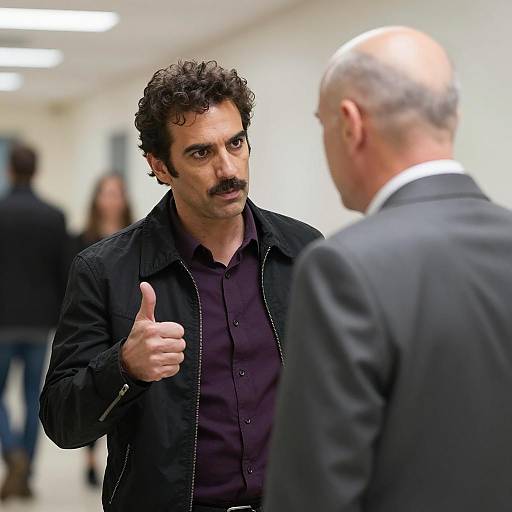 Man Giving Thumbs Up to Older Man in Hallway