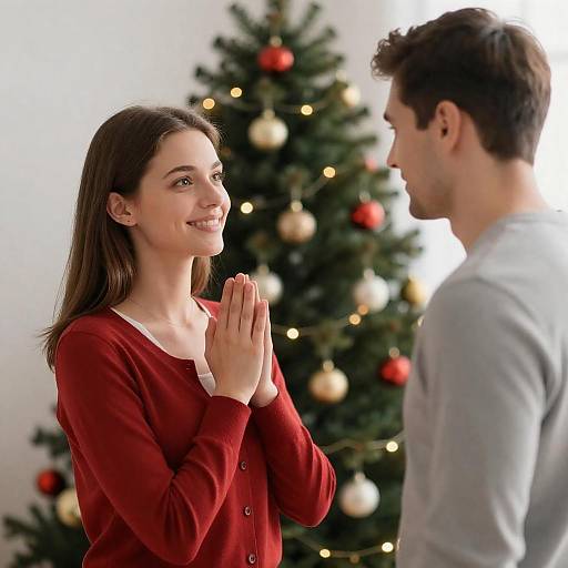 Warm Holiday Moment by the Christmas Tree