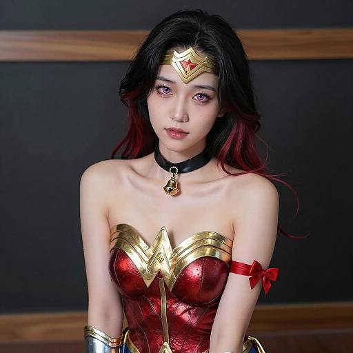 Asian Woman in Wonder Woman Cosplay