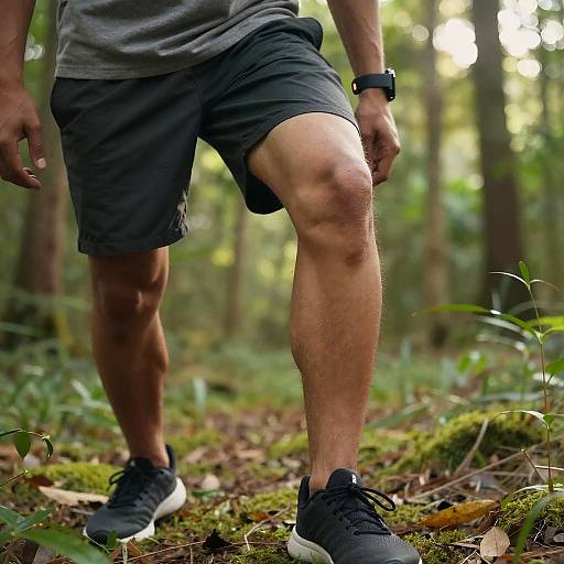 Athlete Kneeling in Vibrant Forest