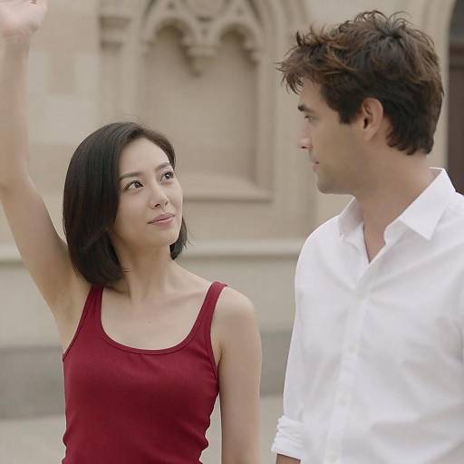 Outdoor Couple — Woman Raising Arm