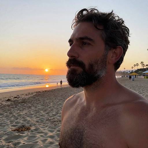 Man with Salt and Pepper Beard at Beach Sunset
