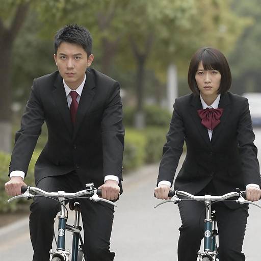 Two Adults in Suits Riding Bicycles