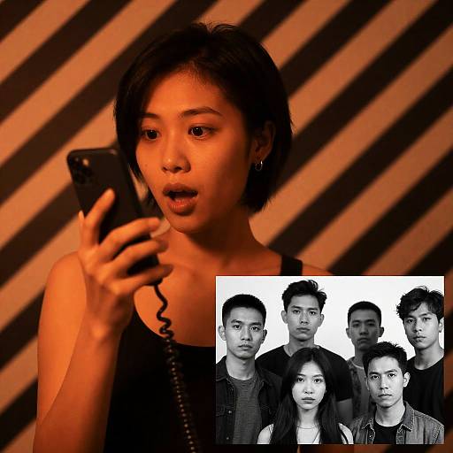 Surprised Woman with Phone in Unique Setting