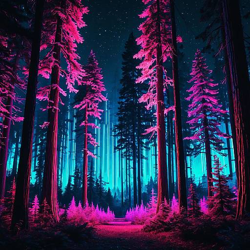 Neon Cedar Forest Rave at Night