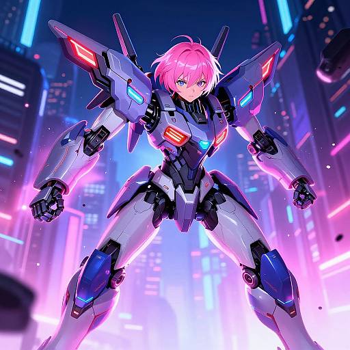 Mecha Anime Girl in Neon City
