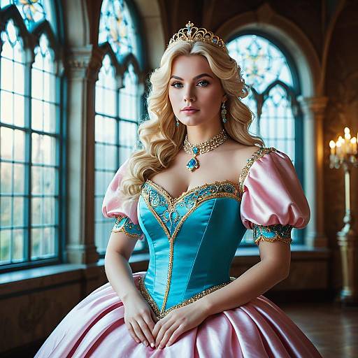 Regal Blonde Princess in Satin Gown