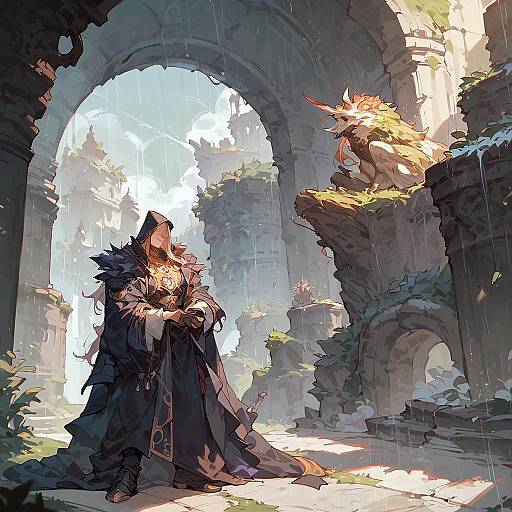 Enormous Spherical Spaceship Descending Through Rain