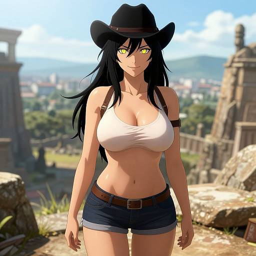 Cinematic Anime Woman in Ancient Ruins